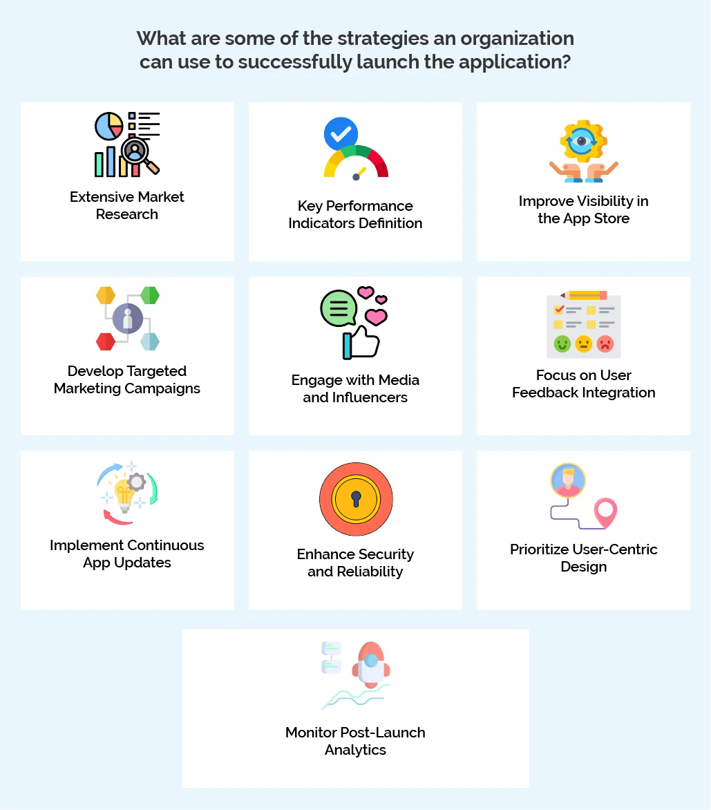 What are some of the strategies an organization can use to successfully launch the application